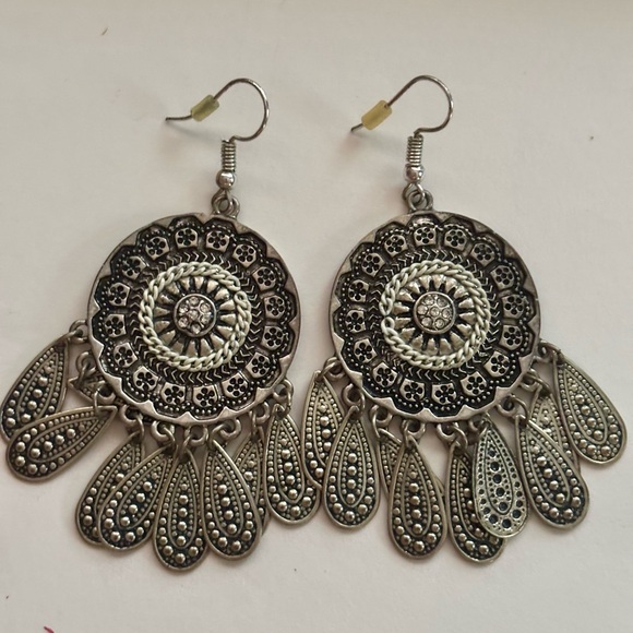 Silver Bohemian Filigree Drop Earrings - Picture 3 of 3